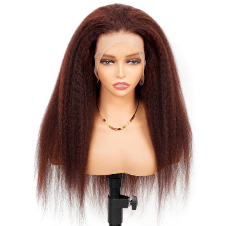 Reddish Brown 13x4/4x4 HD Transparent Lace Wig Kinky Straight Auburn Glueless Human Hair Wigs - GeetaHair