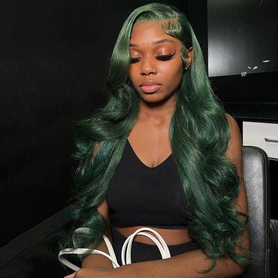 Xmas Sale Dark Green Body Wave HD Lace Wig Blackish Green Pre Plucked Human Hair Wigs - GeetaHair