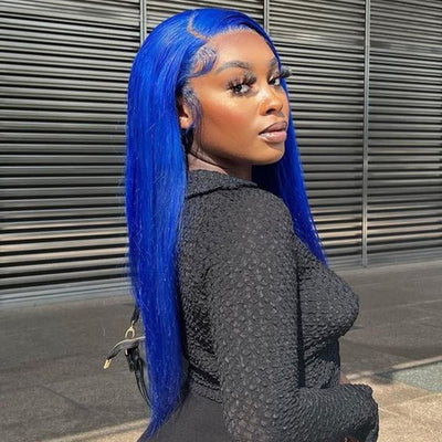 Blue Bone Straight HD Transparent Lace Wig Colored Straight Natural Hairline Human Hair Wigs - GeetaHair