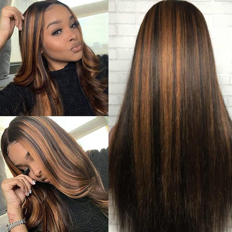 Balayage Blonde Highlight 4x4/13x4 Hd Lace Wig Straight/Body Wave Human Hair Wigs With Brown Highlights - Geeta Hair - GeetaHair