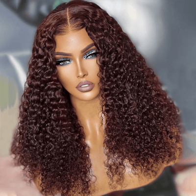 Spanish Curly Colored Wigs Burgundy 13x4 HD Lace Wig Transparent Human Hair Wigs Pre plucked Hairline - Geeta Hair - GeetaHair