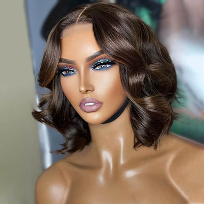 Brown Hair Bob Wig Body Wave Hair HD Lace Wig Highlight Blonde Glueless Pre Plucked Human Hair Wigs - GeetaHair