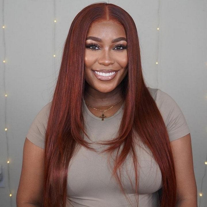 Layered Straight 13x4/4x4 Reddish Brown Lace Frontal Wig HD Transparent Human Hair Wigs Auburn Colored 33# Wig - Geeta Hair - GeetaHair
