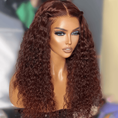 Reddish Brown Spanish Curly 13x4 HD Lace Front Wig Colored HD Transparent Lace Curly Human Hair Wigs - GeetaHair