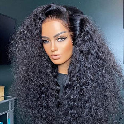 Natural Hairline 300% High Density Curly Lace Front Wig Medium Length 13x4 Water Curly HD Transparent Lace Human Hair Wigs - GeetaHair