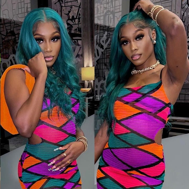 Funky Colored Wigs | Emerald Green Straight 4x4/13x4 Lace Closure/Frontal Wig Pre plucked with Baby Hair HD Transaparent Lace Wigs - GeetaHair