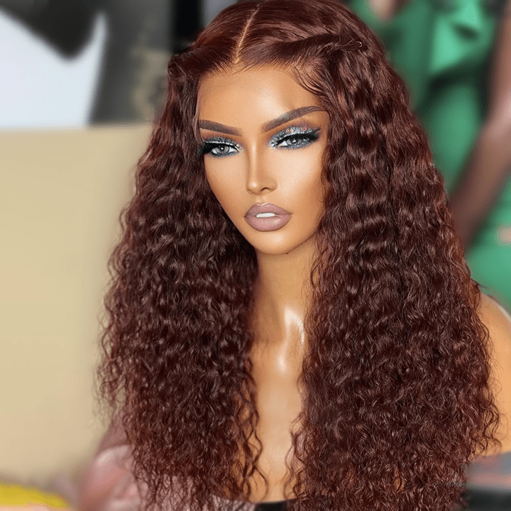 Reddish Brown Spanish Curly 13x4 HD Lace Front Wig Colored HD Transparent Lace Curly Human Hair Wigs - GeetaHair