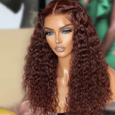 Reddish Brown Spanish Curly 13x4 HD Lace Front Wig Colored HD Transparent Lace Curly Human Hair Wigs - GeetaHair