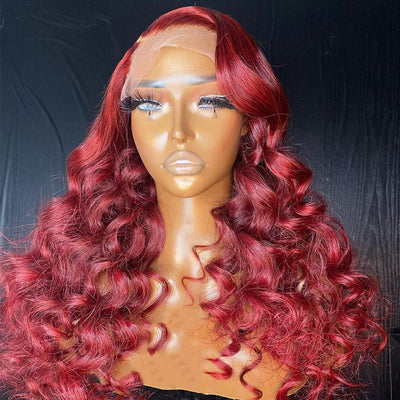 Burgundy Loose Deep Wave Lace Front Wig 99j HD Lace Human Hair Wigs - GeetaHair