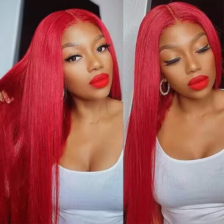Red Straight 4x4/13x4 Lace Front Wig Colored HD Transparent Lace Human Hair Wigs - Geeta Hair - GeetaHair