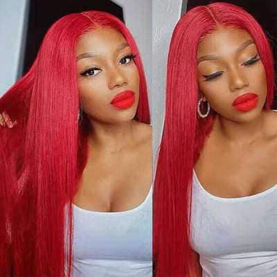 Red Straight 4x4/13x4 Lace Front Wig Colored HD Transparent Lace Human Hair Wigs - Geeta Hair - GeetaHair