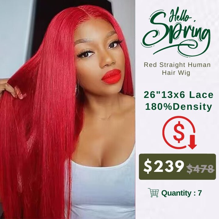 Crazy Flash Sale: 13x6 Lace Front 180% Density Red Straight Human Hair Wig - Only 2 Days - GeetaHair