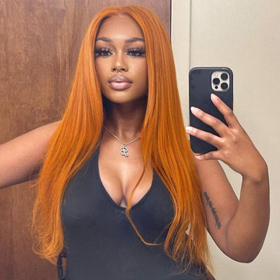 Funky Colored Wigs | Ginger Straight Hair 13x4 HD Lace Front Wig Pre Plucked Hairline Human Hair Wigs - GeetaHair