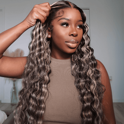 Balayage Loose Deep Wave 13x4/4x4 HD Lace Wig For Women Highlight Human Hair Wigs With Baby Hair - Geeta Hair - GeetaHair