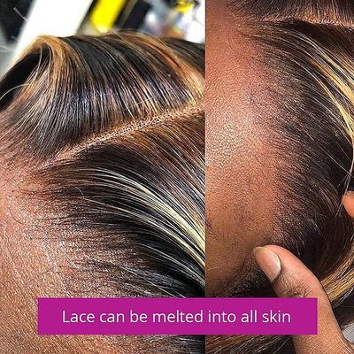 Balayage Blonde Highlight 4x4/13x4 Hd Lace Wig Straight/Body Wave Human Hair Wigs With Brown Highlights - Geeta Hair - GeetaHair