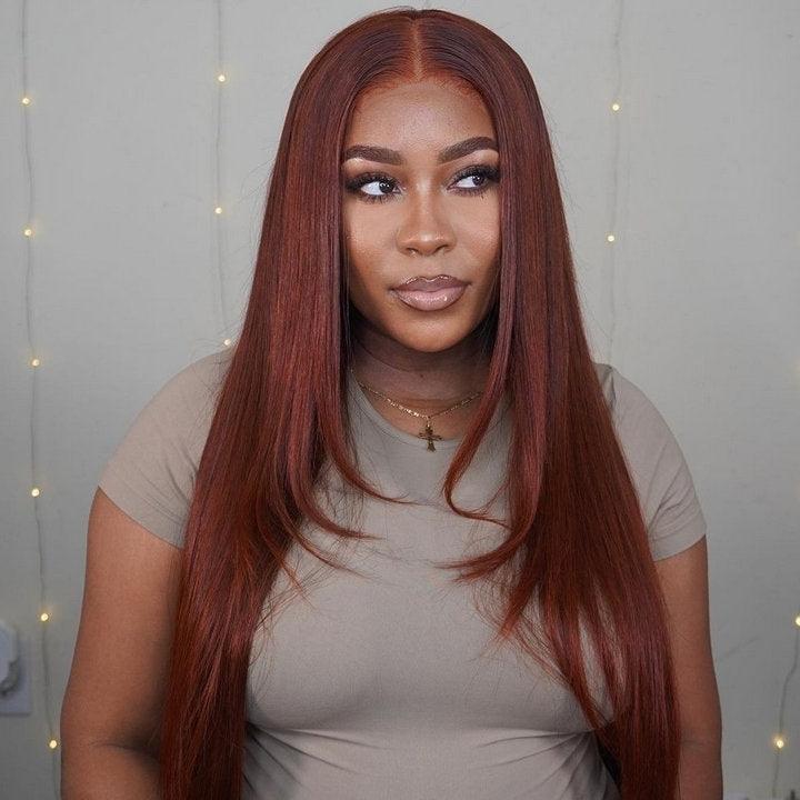 Layered Straight 13x4/4x4 Reddish Brown Lace Frontal Wig HD Transparent Human Hair Wigs Auburn Colored 33# Wig - Geeta Hair - GeetaHair
