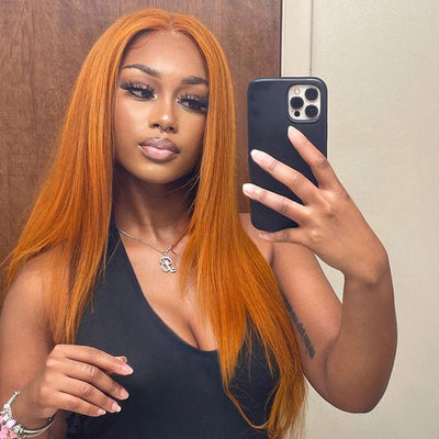 Funky Colored Wigs | Ginger Straight Hair 13x4 HD Lace Front Wig Pre Plucked Hairline Human Hair Wigs - GeetaHair