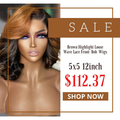 Crazy Flash Sale: Brown Highlight Bob Wig Short Human Hair Body Wave Lace Front Wigs - Only 2 Days - GeetaHair