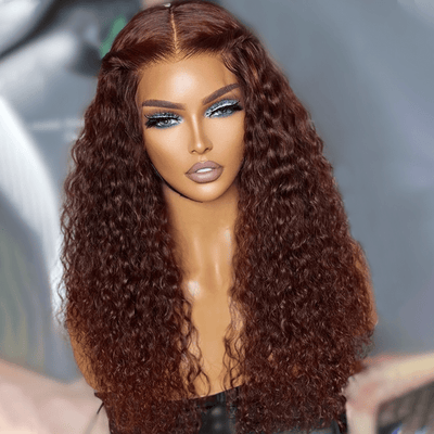 Reddish Brown Spanish Curly 13x4 HD Lace Front Wig Colored HD Transparent Lace Curly Human Hair Wigs - GeetaHair