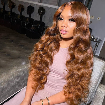 Brown Loose Deep Wave HD Transparent Lace Front Wig Colored Glueless Lace Human Hair Wigs - GeetaHair