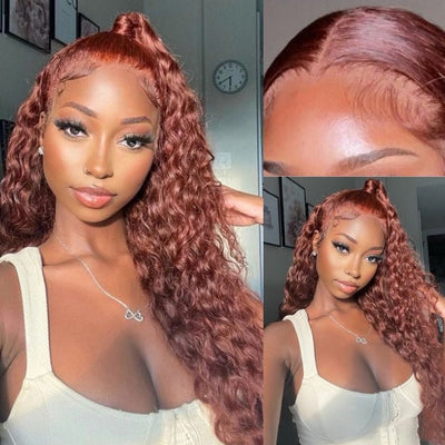 Reddish Brown Jerry Curly 13x4 HD Lace Front Wig Auburn Transparent Lace Human Hair Wigs - GeetaHair