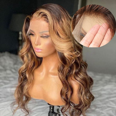 Geetahair HD Lace Honey Blonde Highlight Body Wave Wig Undetectable Clear Lace Human Hair With Baby Hair - GeetaHair