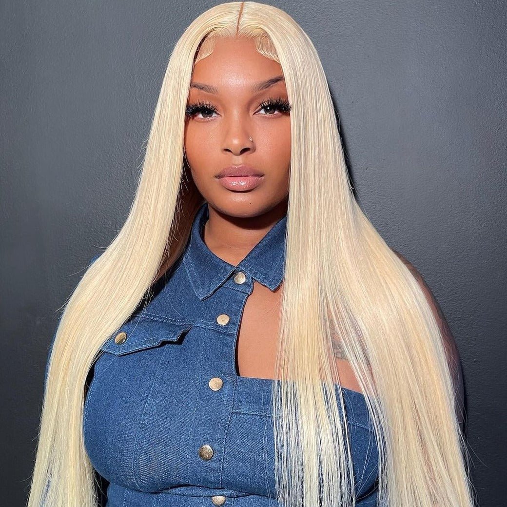 613 Hair Straight 5x5 Closure HD Lace Front Wig Blonde Pre Plucked Glueless Human Hair Wigs - GeetaHair