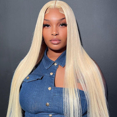 613 Hair Straight 5x5 Closure HD Lace Front Wig Blonde Pre Plucked Glueless Human Hair Wigs - GeetaHair
