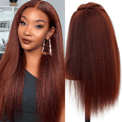 Reddish Brown 13x4/4x4 HD Transparent Lace Wig Kinky Straight Auburn Glueless Human Hair Wigs - GeetaHair