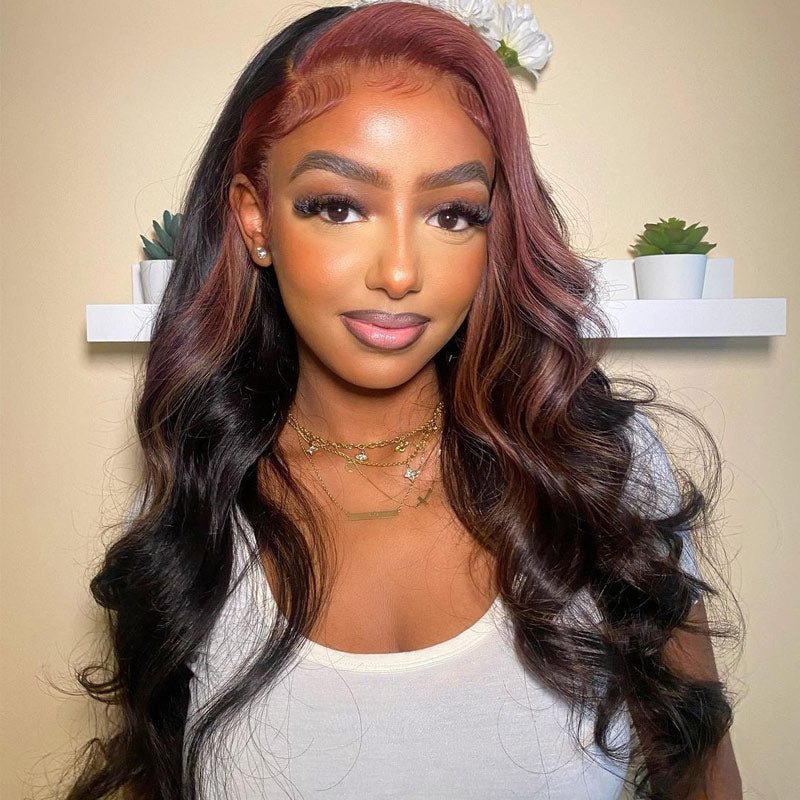 Dry Rose Highlight Ombre Color Wig 13x4 Transparent Lace Frontal Body Wave Hair Pre Plucked With Baby Hair - Geetahair - GeetaHair