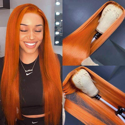 Ginger Color HD Lace Wig Glueless 13x4 Lace Front Wig Straight Hair 4x4 Lace Closure Wig 150% & 180% Density 100% Human Hair Wig - Geeta Hair - GeetaHair