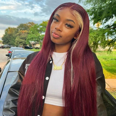 Buy 1 Get 1 Free: 200% Density 99j/#613 Skunk Stripe 13x4 Lace Front Wig - Flash Sale - GeetaHair