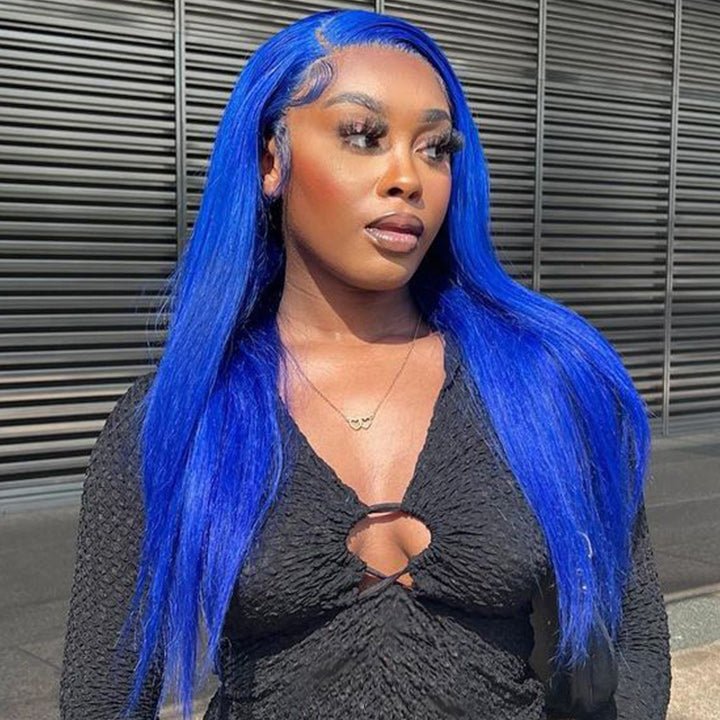 Blue Bone Straight HD Transparent Lace Wig Colored Straight Natural Hairline Human Hair Wigs - GeetaHair