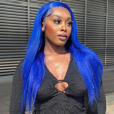 Blue Bone Straight HD Transparent Lace Wig Colored Straight Natural Hairline Human Hair Wigs - GeetaHair