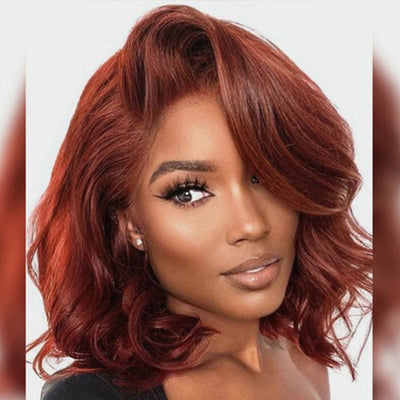 Glueless Reddish Brown Body Wave HD Lace Bob Wig Auburn Body Wave Invisible Lace Human Hair Bob Wigs - GeetaHair
