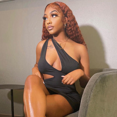 Brown #350 Color Ginger Wig Human Hair Curly Lace Front Wig Pre Plucked Headline With Baby Hair - Geeta Hair - GeetaHair