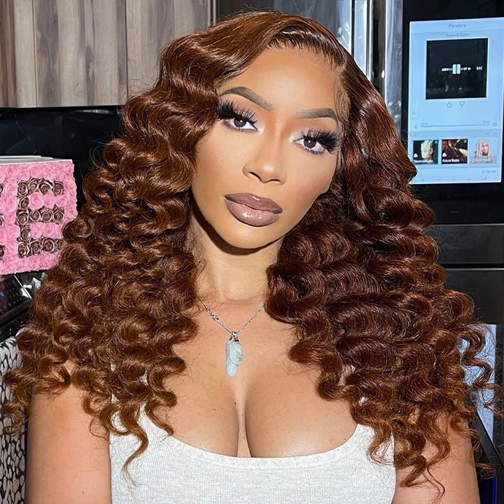 Ombre Brown Loose Deep Wave Lace Front Wig Colored Glueless HD Lace Human Hair Wigs - GeetaHair
