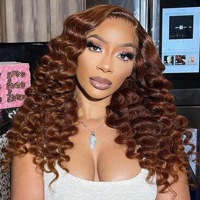 Ombre Brown Loose Deep Wave Lace Front Wig Colored Glueless HD Lace Human Hair Wigs - GeetaHair