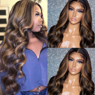 Balayage Blonde Highlight 4x4/13x4 Hd Lace Wig Straight/Body Wave Human Hair Wigs With Brown Highlights - Geeta Hair - GeetaHair
