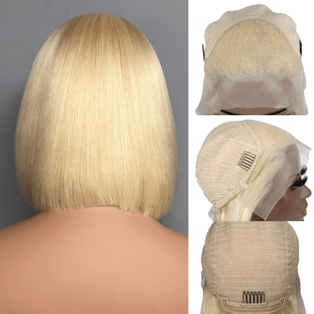 #613 Blonde 13x4 Short Bob Lace Front Wig Straight Hair Undetectable Lace Wig Pre Plucked With Baby Hair Natural Hairline Glueless Wig - Geeta Hair - GeetaHair