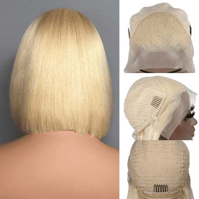 #613 Blonde 13x4 Short Bob Lace Front Wig Straight Hair Undetectable Lace Wig Pre Plucked With Baby Hair Natural Hairline Glueless Wig - Geeta Hair - GeetaHair