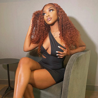Brown #350 Color Ginger Wig Human Hair Curly Lace Front Wig Pre Plucked Headline With Baby Hair - Geeta Hair - GeetaHair