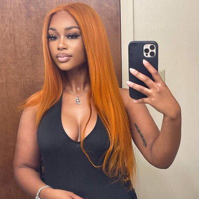 Funky Colored Wigs | Ginger Straight Hair 13x4 HD Lace Front Wig Pre Plucked Hairline Human Hair Wigs - GeetaHair