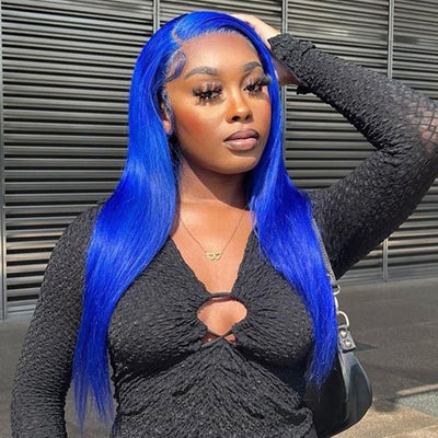 Blue Bone Straight HD Transparent Lace Wig Colored Straight Natural Hairline Human Hair Wigs - GeetaHair