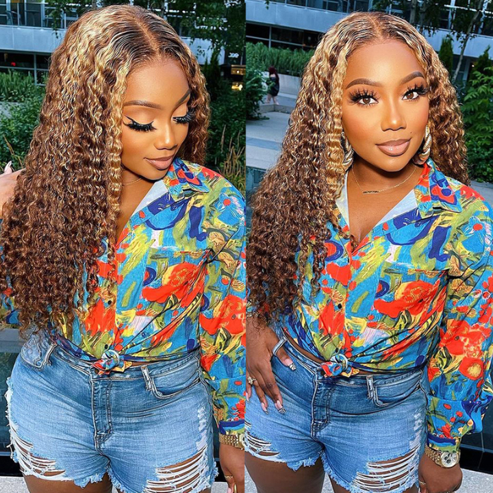 Curly Hair Highlights Wig 13x4 HD Lace Frontal/4x4 Lace Closure Glueless Wig Ombre Human Hair Wigs-Geeta Hair