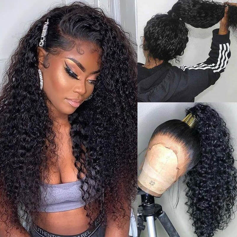 Black Curly Hair 360 Lace Front Wigs 100% Real Human Hair Wig Pre Plucked With Baby Hair-GeetaHair