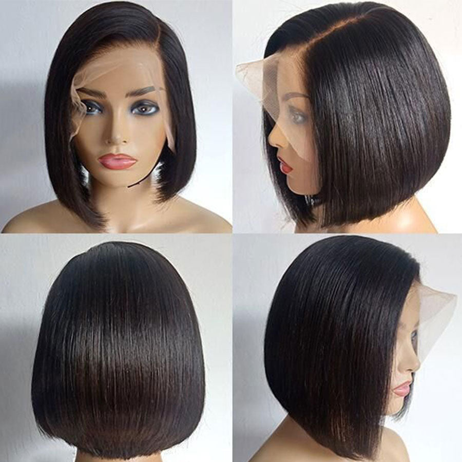 Short Straight HD Lace Bob Wig Natural Black Pre Plucked With Baby Hair Human Hair Wig