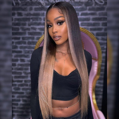 Funky Colored Wigs | Glueless 13x4/6x4.5 Money Piece Light Blonde Straight HD Transaparent Pre Cut Lace Human Hair Wigs With Breathable Cap Skunk Stripe Air Wig - Geeta Hair - GeetaHair