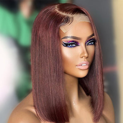 Straight Reddish Brown Bob Wig Colored HD Transparent Short Human Hair Wigs - GeetaHair