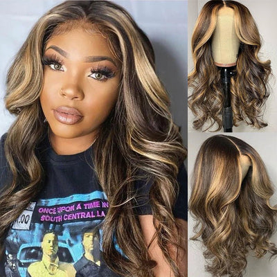 Blonde Balayage on Dark Brown Hair Body Wave Lace Front Wig Highlight HD Transparent Human Hair Wigs - GeetaHair